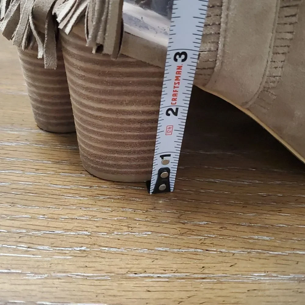 G.C. Boho Polka Open Toe, Fringe Laced Chunky Heel, Size 10